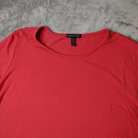 Eileen Fisher Jersey Tunic Top Womens XL Pink Mock Neck 3/4 Sleeve Made in USA - Picture 3 of 9